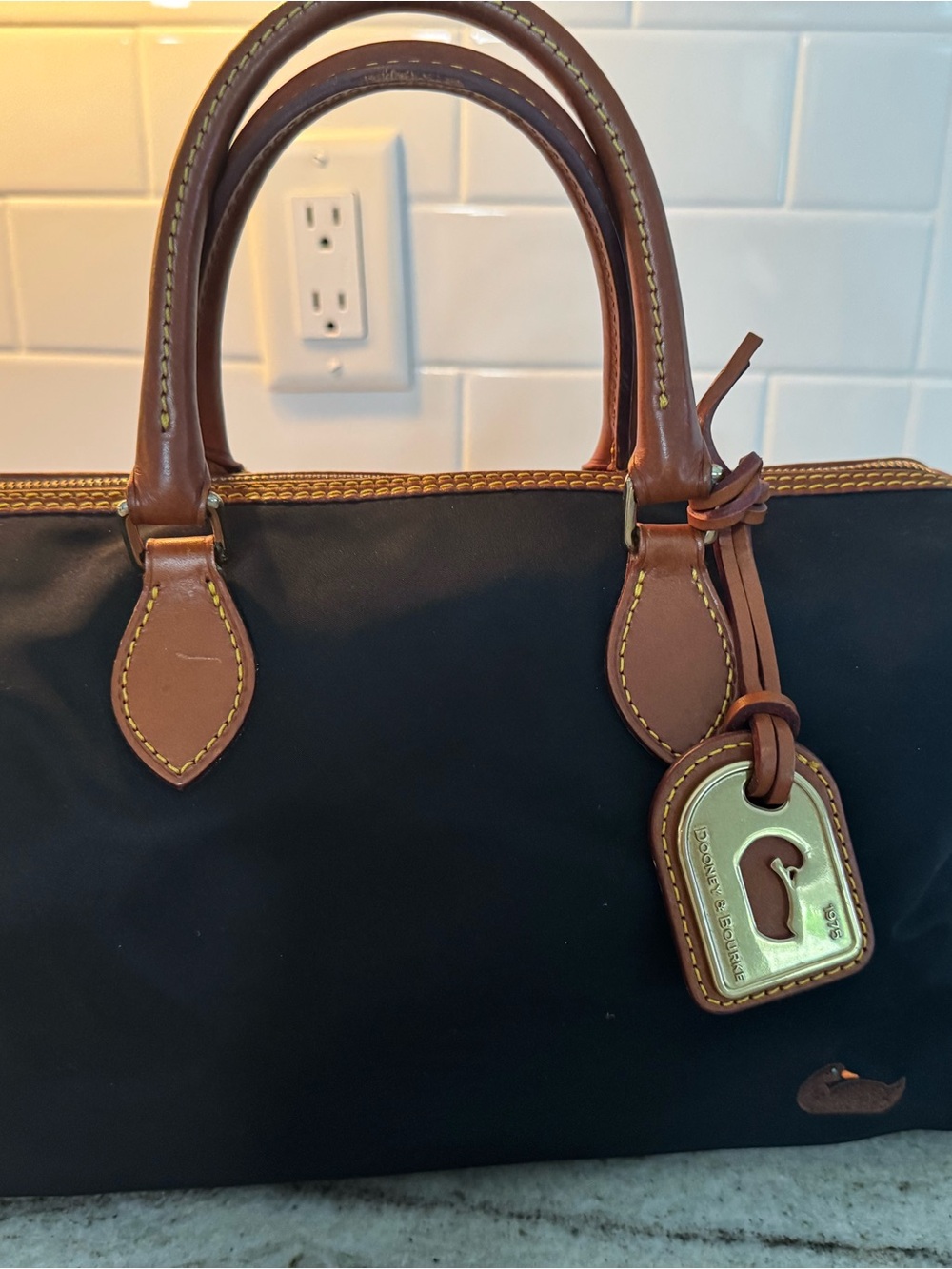 Dooney & Bourke Black Nylon Tote with Leather Trim
